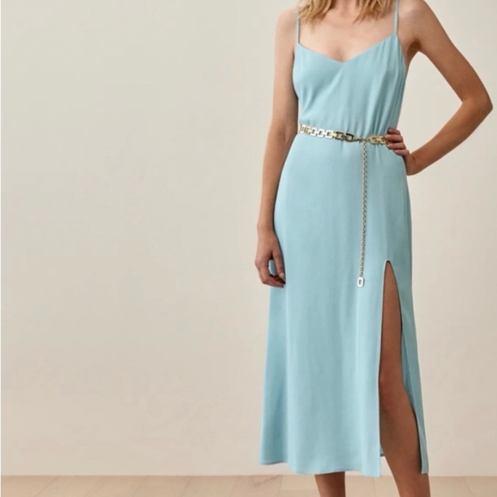 Reformation Crimini Dress in Turquoise, Size 4